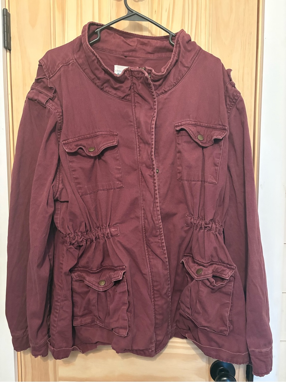 Market & Spruce: Womens Maroon Utility Jacket - Drawstring Waist